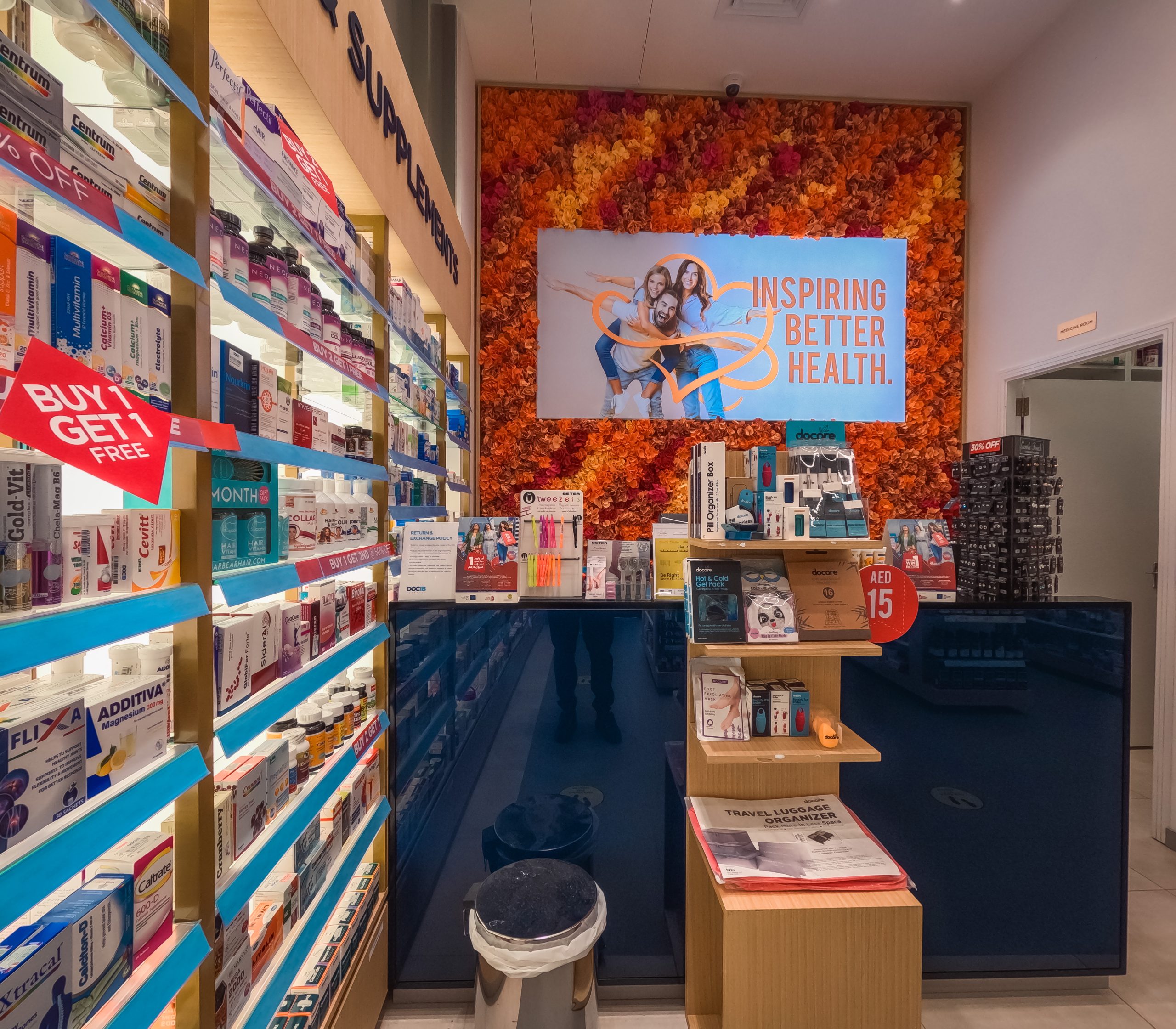 Docib Pharmacy — Retail interior design & fit-out project in Dubai by Idyllic Interiors